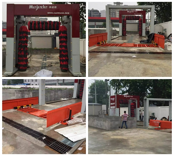 湖北省武漢市江漢區南火車站 安裝臺灣美嘉德清洗垃圾車輛大巴洗車機設備現場安裝中